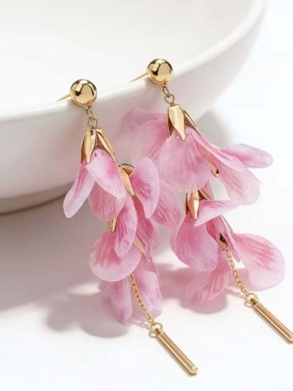 Gold-Tone Pink Petal Drop Earrings